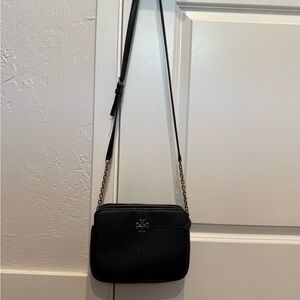 Tory Burch Black Leather Crossbody Bag with Gold Hardware